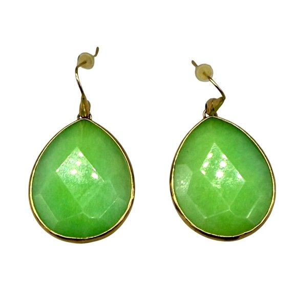 Elegant Teardrop Jadeite  Gemstone Dangle Earrings Gold-Tone Bohochic - Picture 1 of 4